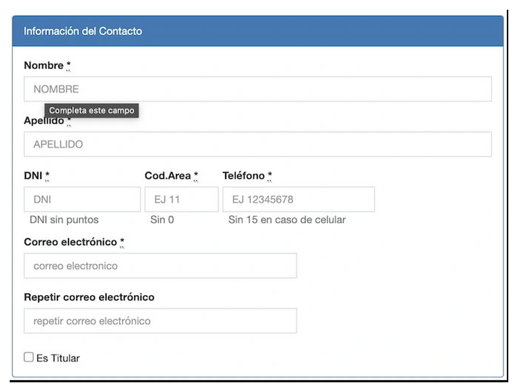 Paso 2 para sacar turno de la VTV en Chivilcoy: información del contacto